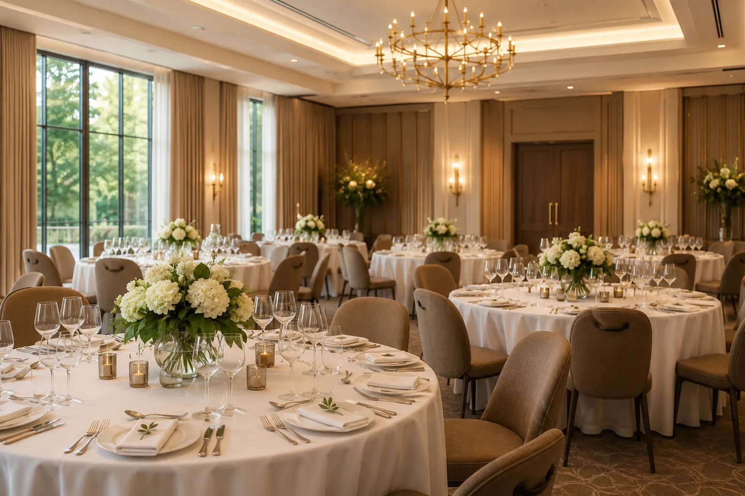 Banquet room set for an event