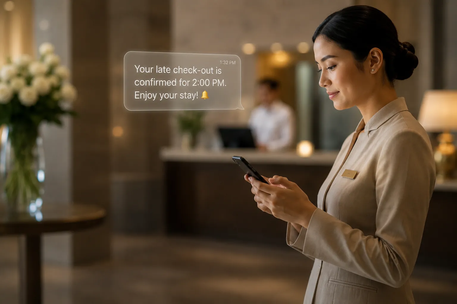 Hotel staff member replying to a guest message